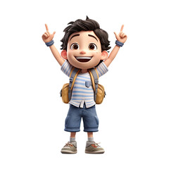 Wall Mural - 3D happy cartoon boy on transparent background. 