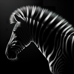 Wall Mural - Black background Rim light Zebra t in profile photography, with the light shining on its fur