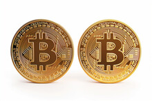 Two Bitcoins, Gold Coins Symbol For Halving