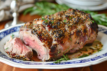 Wall Mural - roasted leg of lamb, delicious gourmet homemade barbecue food