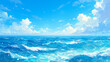 Summer beach waves illustration, summer holiday concept illustration of seaside vacation