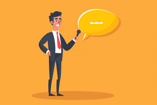 Cartoon character of a businessman presenting his ideas with a speech balloon. General variable action. Vector