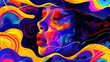 Colorful female face in the style of animated waves, saturated palette, traditional modern pop-wave, digitally enhanced, illustration made with Generative Ai