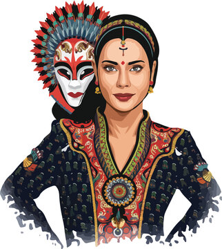 Beautiful indian bride saree portrait hand drawn cartoon sticker icon concept isolated illustration