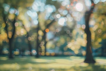 Wall Mural - Blurred background of green park with trees