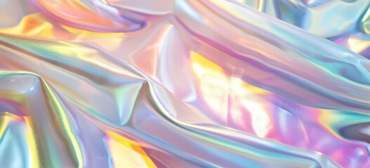 Wall Mural - Colourful holographic gradient pastel wrinkled cloth fabric foil abstract retro futuristic background.