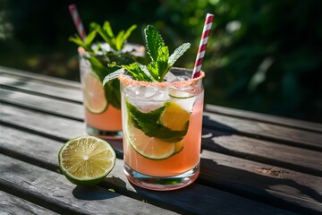 Wall Mural - Tropical mojito cocktail with lime and mint garnishes