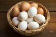 Fresh chicken eggs in a basket,ai generated