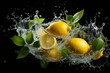Fresh lemon with splashes and water drops on dark background,ai generated