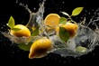 Fresh lemon with water splashes on dark background,ai generated