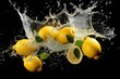 Ripe yellow lemons with a fresh water splash on a dark background,ai generated