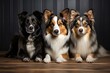 three dogs are standing together in a group,ai generated