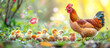 Chicken and Chicks: Chickens are domesticated birds raised for their meat and eggs. Chicks are the young of chickens, hatched from eggs