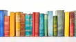 Colorful vintage book collection on white background