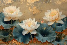 A Lotus Flower, Chinese Embroidery, Su Embroidery, Boundary Painting, Large Area Beige Background Color,