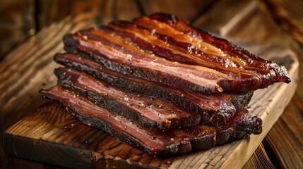 Sticker - Homemade smoked bacon presented on a wood surface