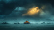 5. Nomadic Tent Amidst Chaos: A lone nomadic tent standing resilient amidst a swirling desert storm, its fabric billowing wildly in the wind while the storm rages on, showcasing th