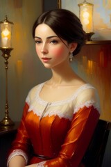 Canvas Print - Oil painting of a beautiful noble and luxurious woman