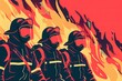 illustration depicts the valiant profiles of firefighters against raging flames, symbolizing courage and dedication in disaster scenarios.