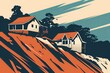 An evocative illustration of homes perilously close to the edge after a landslide, highlighting the fragility of human structures in the face of earth's changing landscapes and the importance of land 