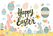 Happy Easter greeting card with eggs in air balloons shape spring holiday celebration card horizontal