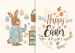 Happy Easter greeting card elements collection with eggs in pastel colors spring holiday celebration card