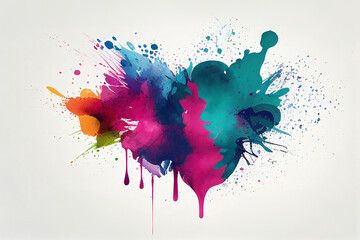 Poster - Abstract explosion of colorful paint splatters on white background