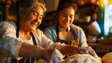 Fototapeta Dinusie - Generations of joy in baking together at home