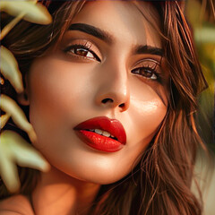 Wall Mural - Young beautiful gorgeous indian woman with red color lips