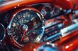 Dashboard of a classic car with a clock and speedometer