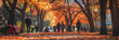 Autumn Day In A Vibrant City Park Filled With People Enjoying The Season