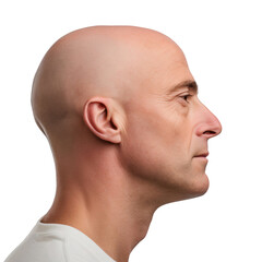Wall Mural - Portrait of a bald man head side view, isolated on transparent background