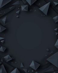 Wall Mural - Dark backdrop with raised 3D triangles. Angular shapes creating shadows on a black surface.