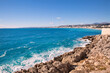 Rocky coast and magnificent blue water in Nice, cote d'Azur, France. French riviera. 