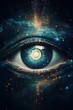 The visionary styled mystical eye of the universe made of constellations in the outer space, manifestation, cosmic, dimensions, chakra, yogi