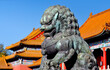 Ancient bronze statue of Lion at the Forbidden city in Beijing