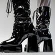 Glossy Patent Leather High Ankle Boots with Modernistic Design and Chic Vibe