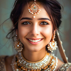 Wall Mural - beautiful attractive indian woman wearing jewelry and smiling