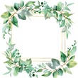 A square frame surrounded by beautifully illustrated eucalyptus leaves and branches, perfect for wedding invitations or elegant stationery.