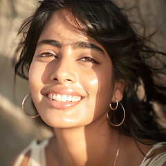 Wall Mural - close up of beautiful woman face with sunlight