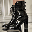 Glossy Patent Leather High Ankle Boots with Modernistic Design and Chic Vibe
