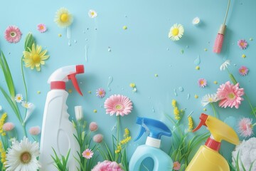 Spring cleaning concept. household chores, hygiene, cleaning supplies for a fresh, tidy home