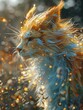 Beautiful Feline, Magical creature chase, enchanted meadow, creature chase scene, action sequence, sun drenched, lively pursuit
