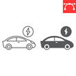 Electric car line and glyph icon, ecology and transport, electro vehicle vector icon, vector graphics, editable stroke outline sign, eps 10.