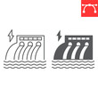 Hydro power line and glyph icon, ecology and hydroelectricity, hydroelectric station vector icon, vector graphics, editable stroke outline sign, eps 10.