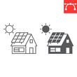 Eco house line and glyph icon, ecology and construction , house with solar panel vector icon, vector graphics, editable stroke outline sign, eps 10.