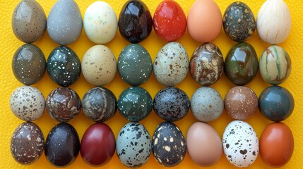 Wall Mural -   A collection of varied colored eggs atop a yellow, speckled surface