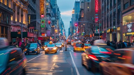 Aufkleber - A bustling city street with cars zipping by, showcasing the vibrant energy of urban transportation arteries.