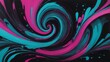 Neon dreams, Vibrant turquoise and magenta hues stand out against a black backdrop in this swirling abstract design.