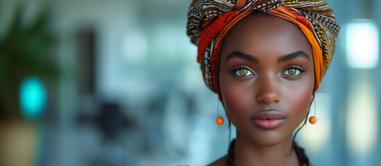 Empowered Elegance: African Woman in Traditional Cloth at Office ,generated by IA